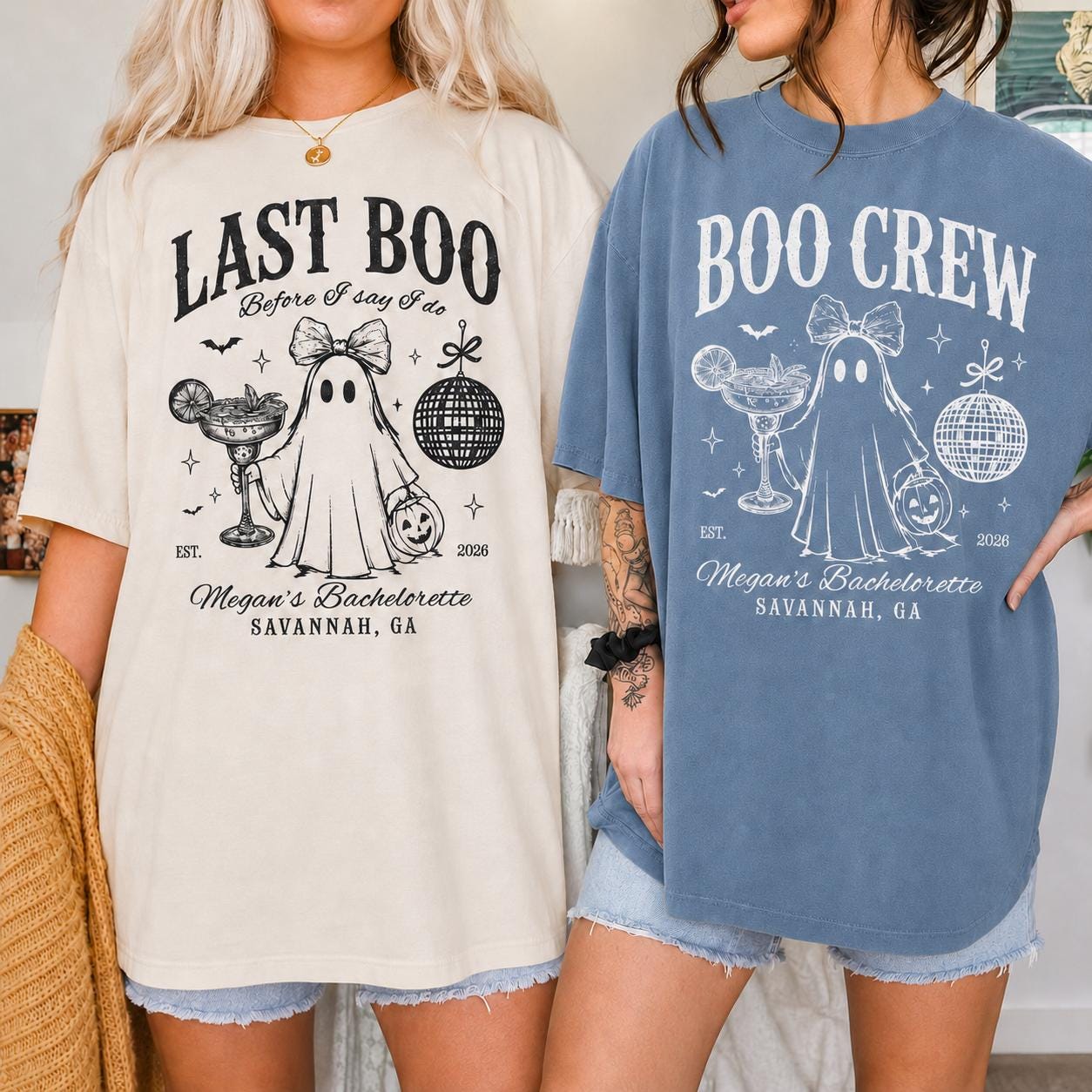 Personalized Halloween Bachelorette Shirt, Custom Name Location Year Tee, Boo Crew Party Gift For Bride To Be, Last Boo Before I Do Ghost