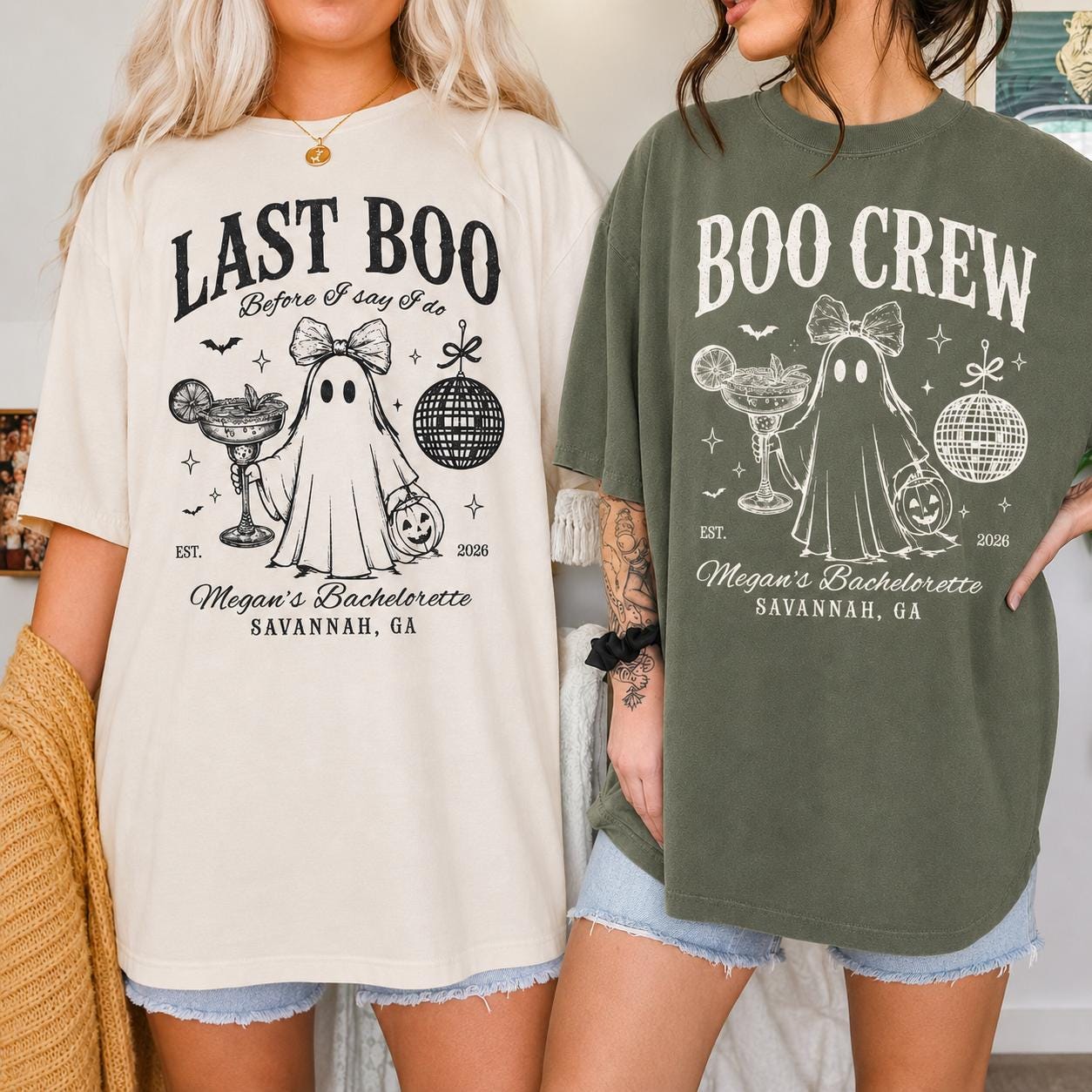 Personalized Halloween Bachelorette Shirt, Custom Name Location Year Tee, Boo Crew Party Gift For Bride To Be, Last Boo Before I Do Ghost