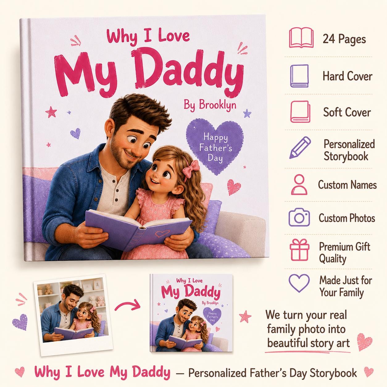 Personalized Why I Love My Daddy Children Book, Father’s Day Gift, Custom Name Father Daughter Kids Book, Dad Keepsake Gift From Child