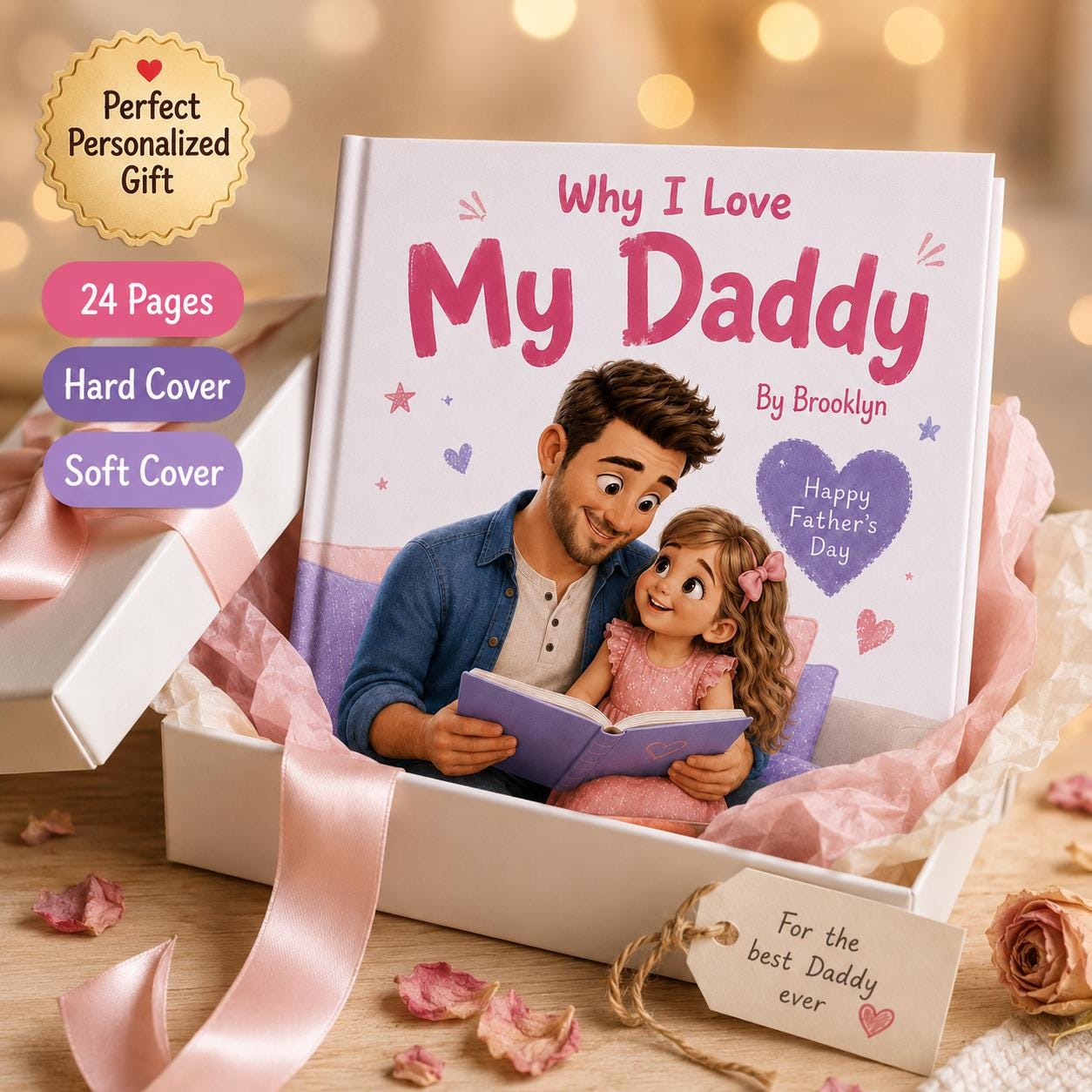 Personalized Why I Love My Daddy Children Book, Father’s Day Gift, Custom Name Father Daughter Kids Book, Dad Keepsake Gift From Child