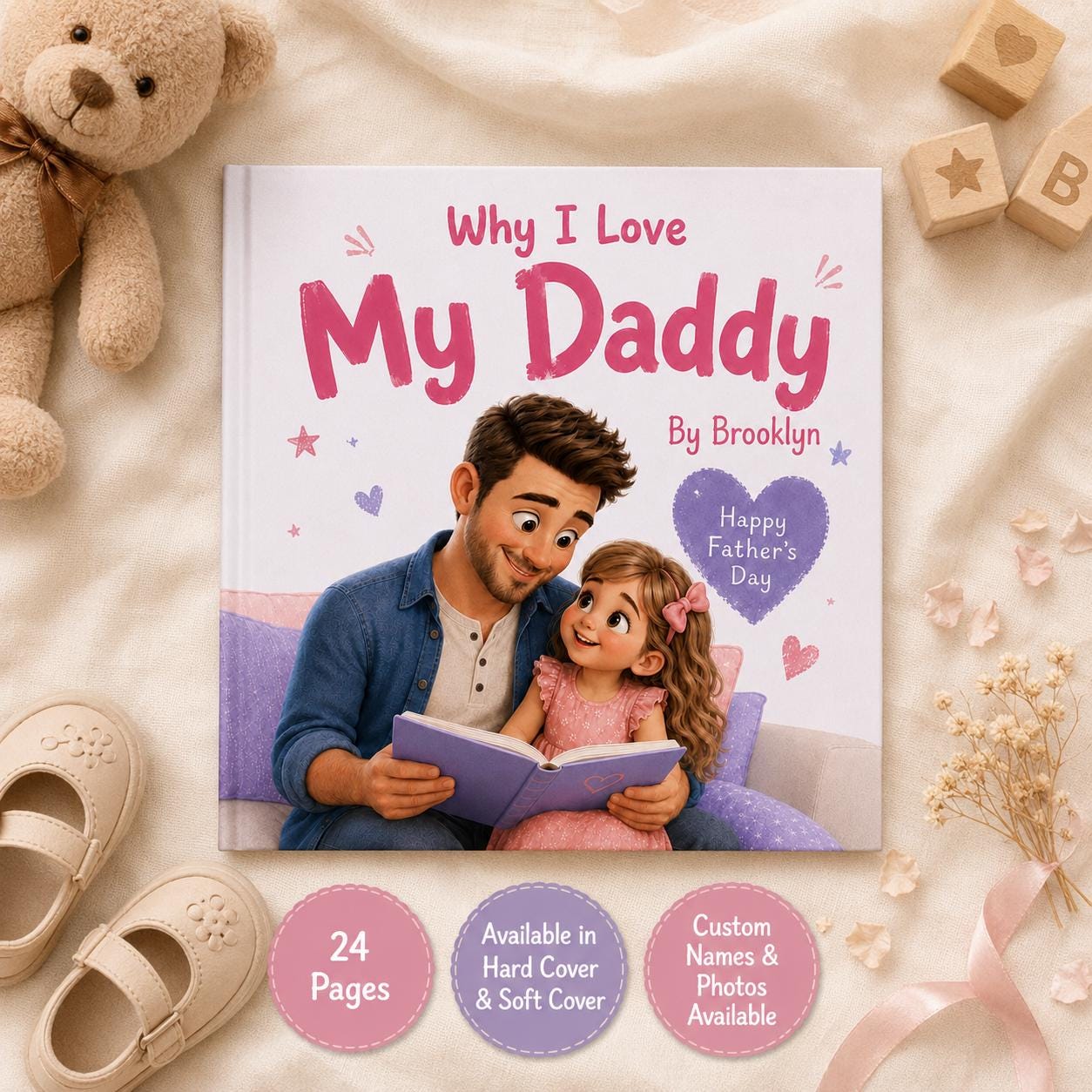 Personalized Why I Love My Daddy Children Book, Father’s Day Gift, Custom Name Father Daughter Kids Book, Dad Keepsake Gift From Child