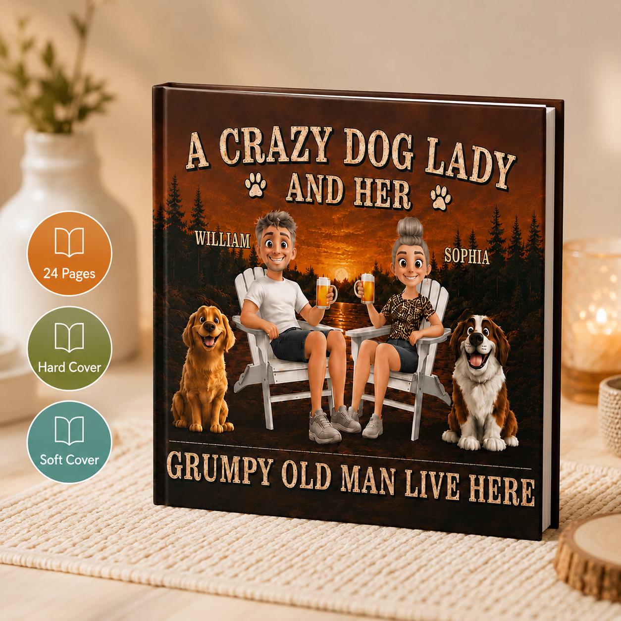 Personalized Grumpy Old Man Lake And Her Story Book, Crazy Dog Lady Book Gift, Dog Couple Retirement Gift, Dog Lovers, Wedding Book Gift