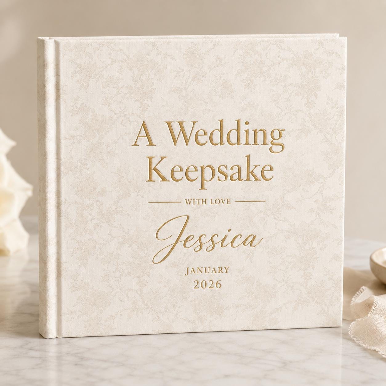 Personalized Vintage Floral Letters to the Bride Scrapbook, Custom Name Gold Foil Bridal Shower Album Gifts, Custom Elegant Hen Do Scrapbook