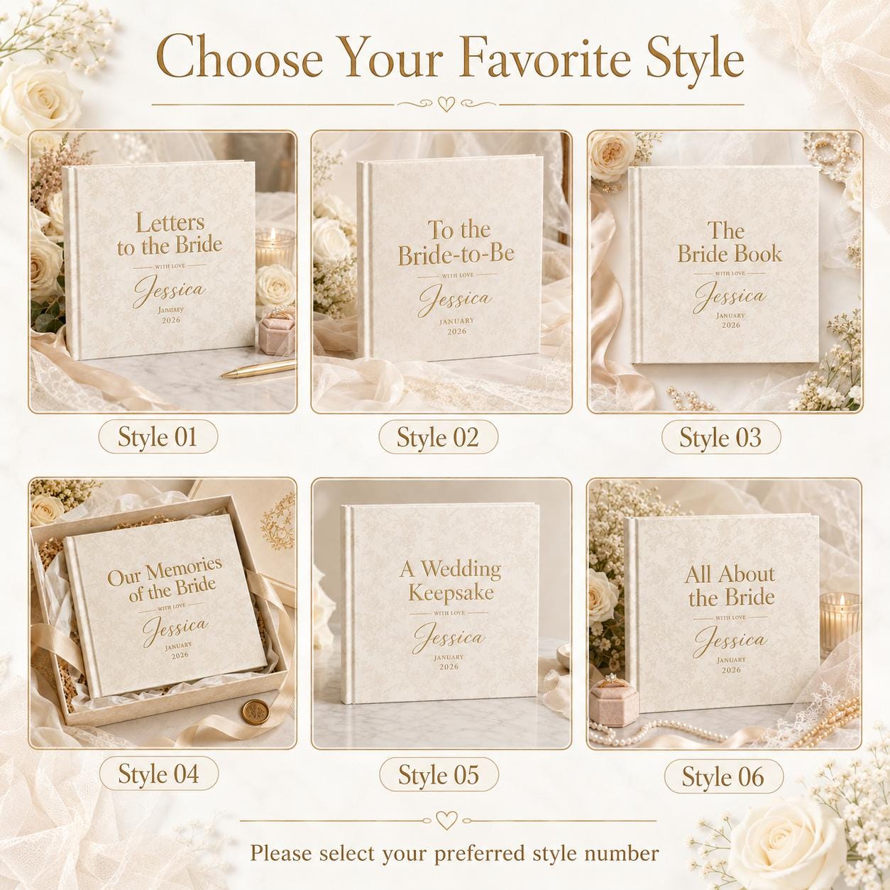 Personalized Vintage Floral Letters to the Bride Scrapbook, Custom Name Gold Foil Bridal Shower Album Gifts, Custom Elegant Hen Do Scrapbook