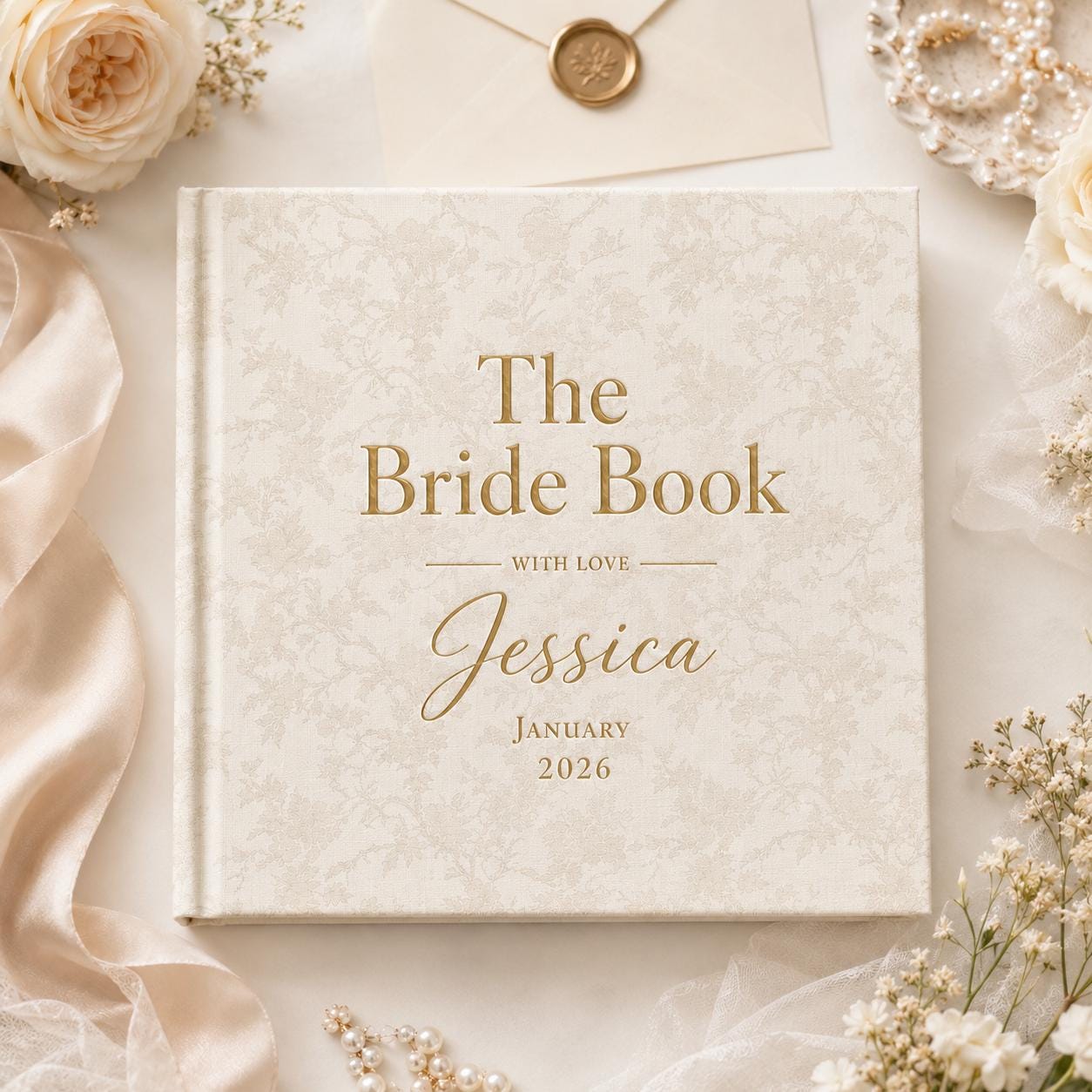 Personalized Vintage Floral Letters to the Bride Scrapbook, Custom Name Gold Foil Bridal Shower Album Gifts, Custom Elegant Hen Do Scrapbook