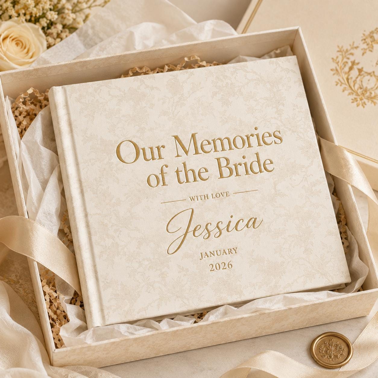 Personalized Vintage Floral Letters to the Bride Scrapbook, Custom Name Gold Foil Bridal Shower Album Gifts, Custom Elegant Hen Do Scrapbook
