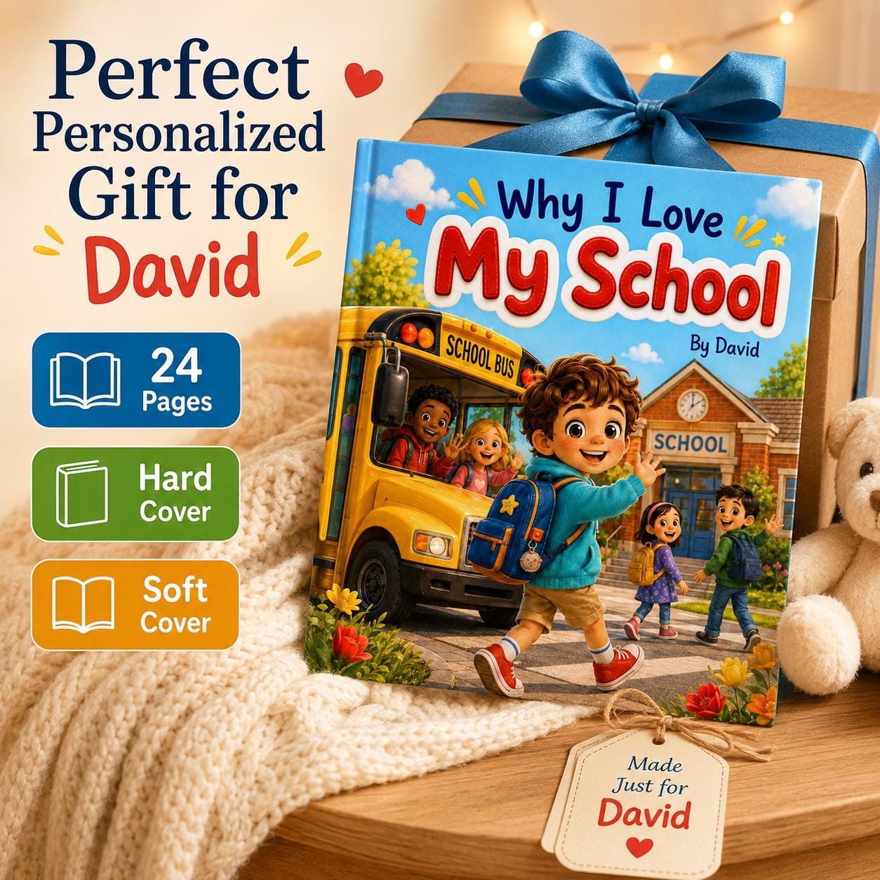 Personalized Why I Love My School Book, Custom Name Kids Book, Birthday Kindergarten Gift For Kids From Parents, Back To School Book Gift