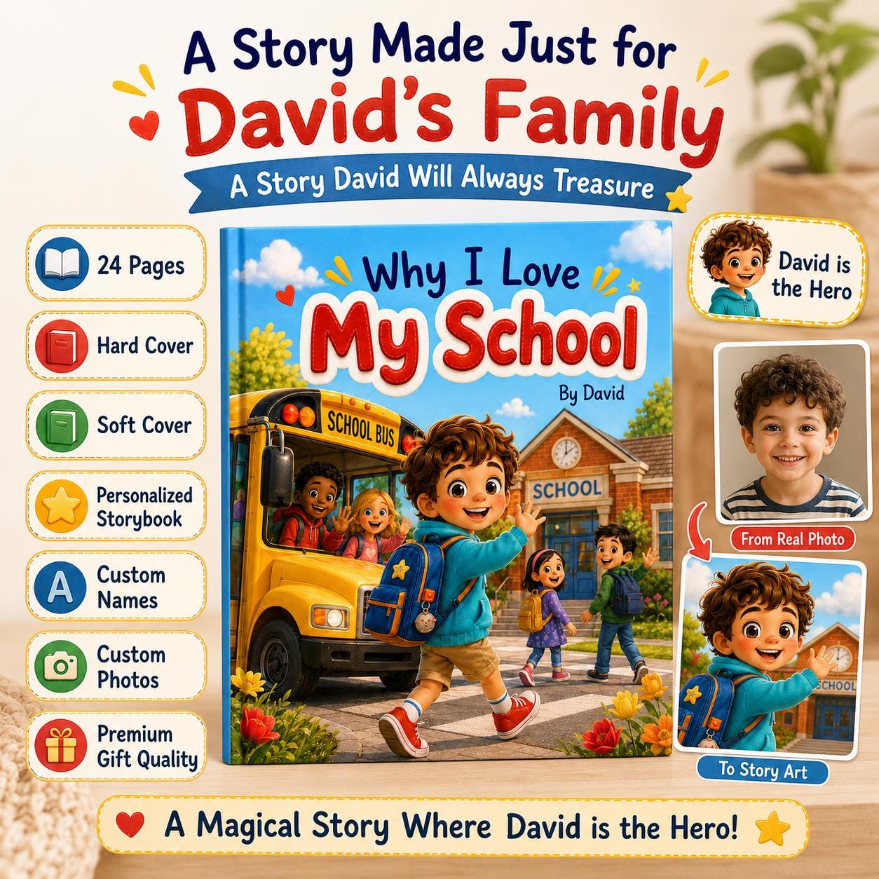 Personalized Why I Love My School Book, Custom Name Kids Book, Birthday Kindergarten Gift For Kids From Parents, Back To School Book Gift