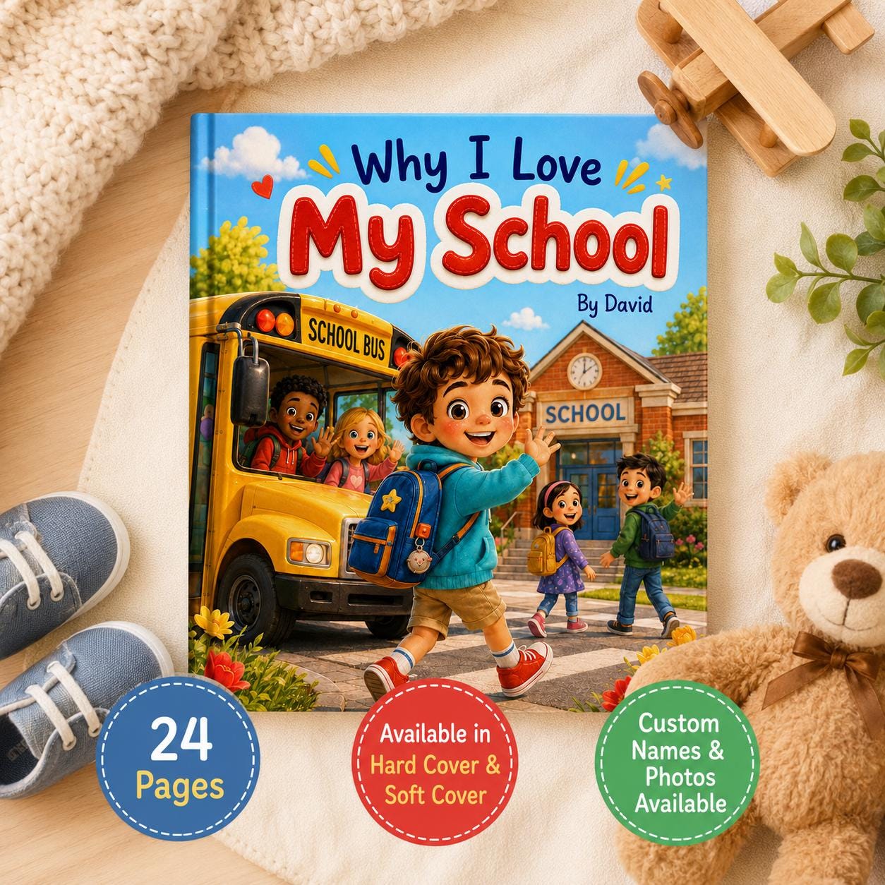 Personalized Why I Love My School Book, Custom Name Kids Book, Birthday Kindergarten Gift For Kids From Parents, Back To School Book Gift