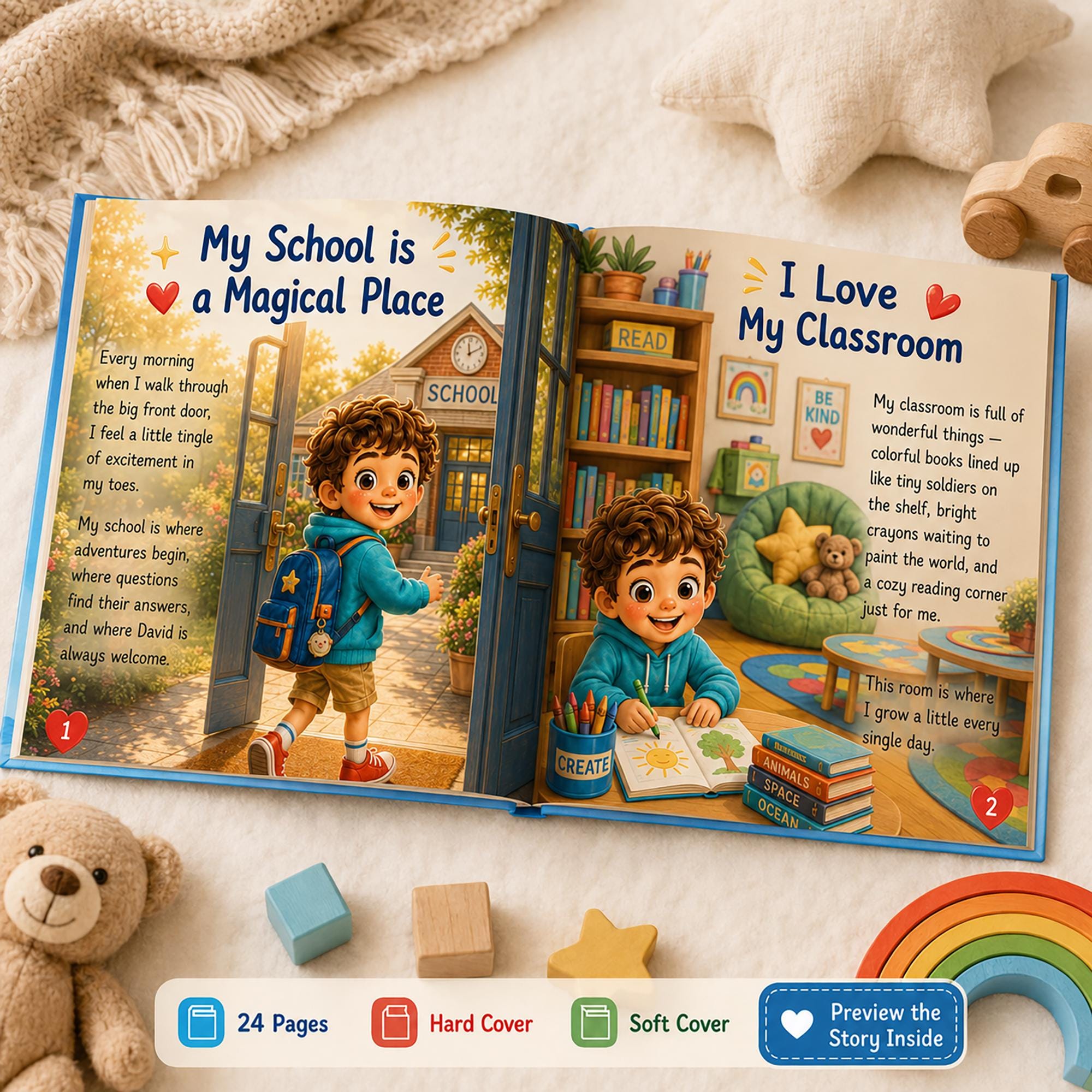 Personalized Why I Love My School Book, Custom Name Kids Book, Birthday Kindergarten Gift For Kids From Parents, Back To School Book Gift