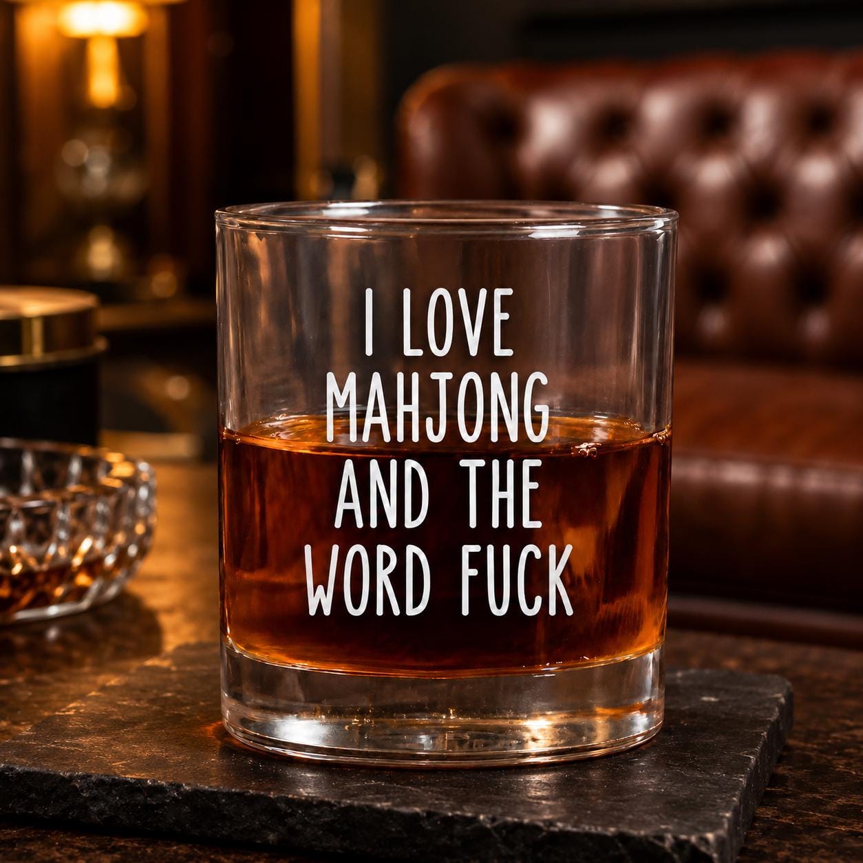 I Love Mahjong And The Word F*Ck  Whiskey Glass, Funny Mahjong Player Cup, Adult Humor Gaming Gift, Mahjong Lover Novelty Glass