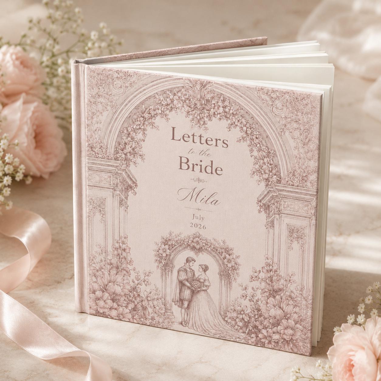 Personalized Letters To The Bride Wedding Scrapbook, Custom Wedding Vow Book Keepsake, Vintage Toile Vow Books Bride and Groom Gift