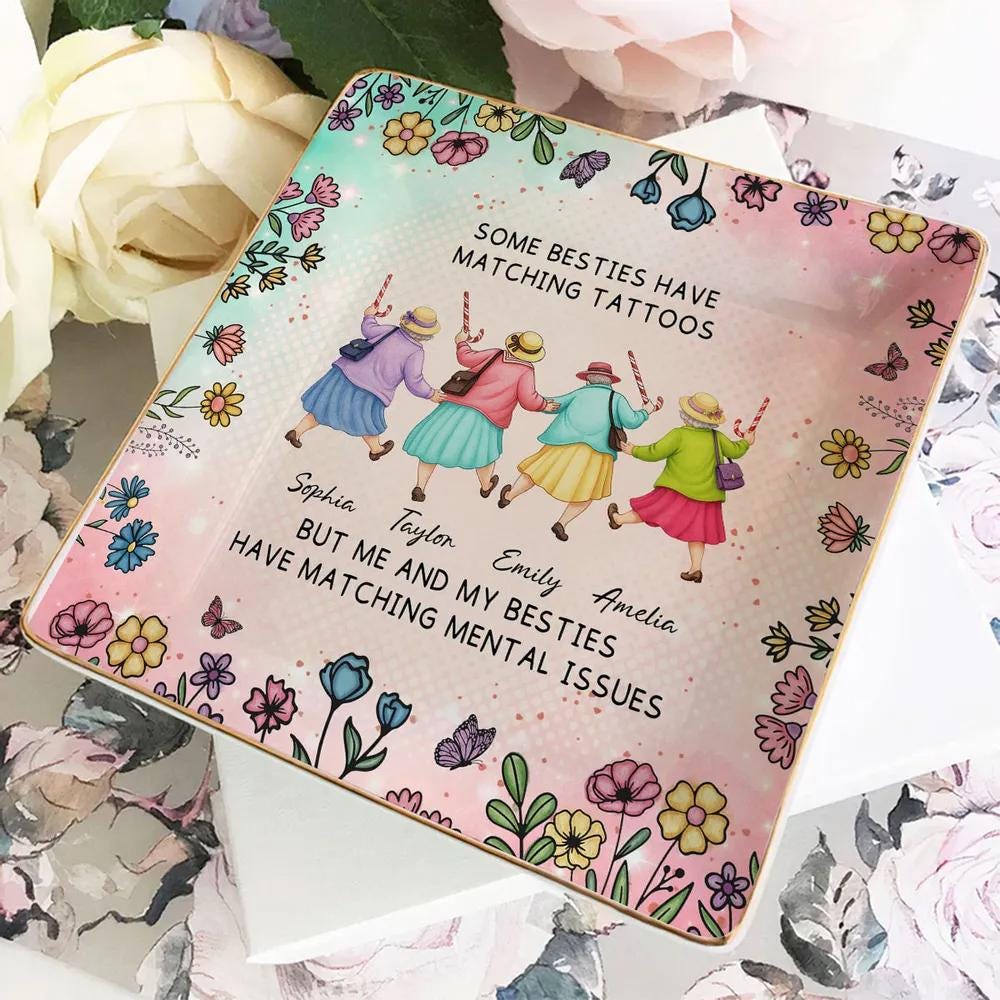 Personalized Matching Mental Issues Funny Besties Jewelry Dish,Ceramic Ring Holder Trinket Tray for Bestie,Best Friend Gift,Anniversary Gift