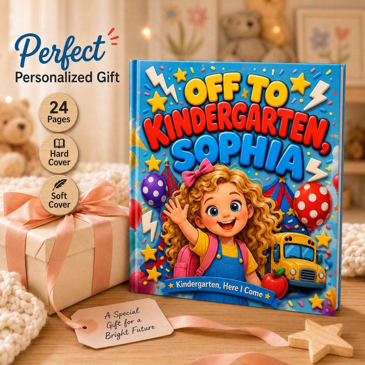 Personalized Off To Kindergarten Book, First Day of School Gift, Custom Name And Photo Kids Storybook, Back to School Book, Preschool Gift