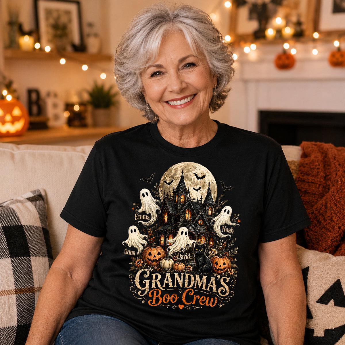 Personalized Grandma's Boo Crew T-Shirt, Funny Gift For Grandma From Grandkids, Ghost Family Matching Halloween Tee, Birthday Halloween Gift