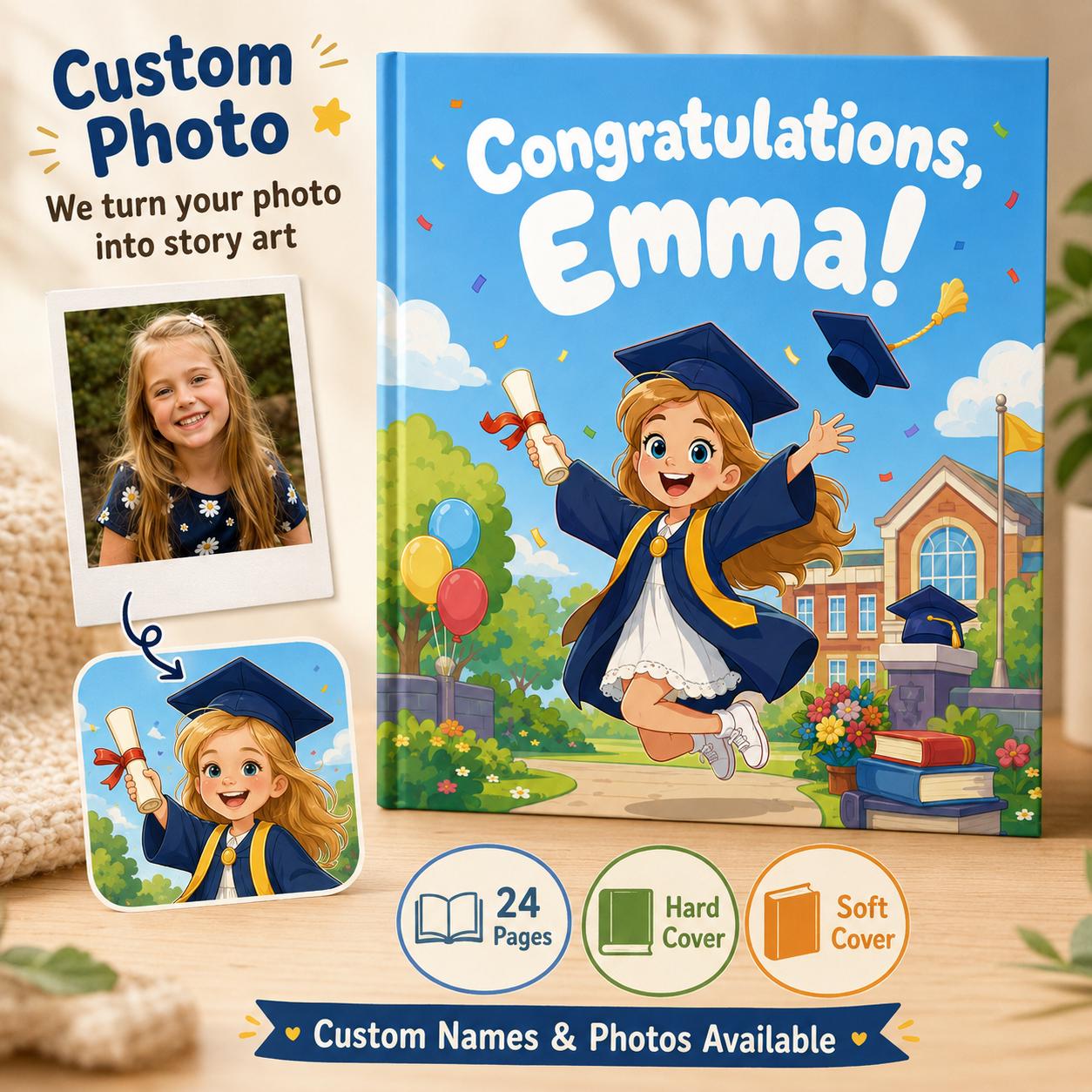 Personalized Graduation Book for Kids, Custom Photo Storybook Kindergarten Preschool Graduation Gift, Back to School Book , Birthday Gift