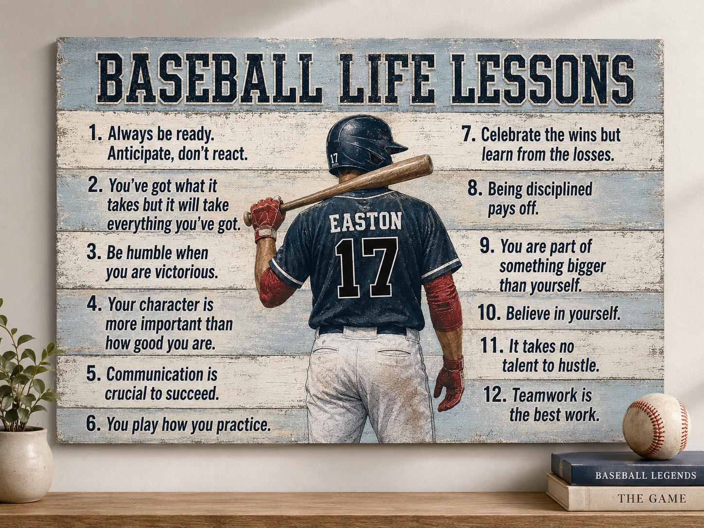 Personalized Baseball Life Lessons Poster Canvas, Baseball Dad Gift, Baseball Print Wall Art, Baseball Player Gift, Baseball Season Poster