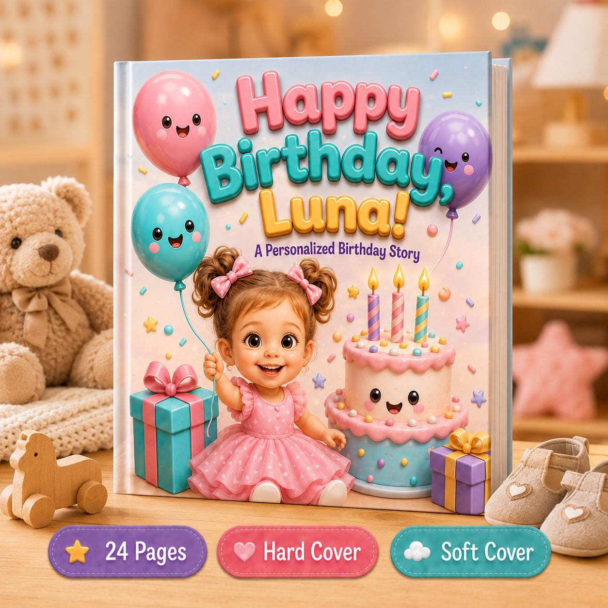 Personalised Happy Birthday 3D Effect Children Book, Custom Name Happy Birthday Boy Girl, Birthday StoryBook Gift From Mom Dad Aunt Uncle
