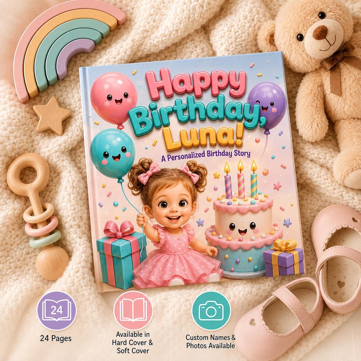 Personalised Happy Birthday 3D Effect Children Book, Custom Name Happy Birthday Boy Girl, Birthday StoryBook Gift From Mom Dad Aunt Uncle