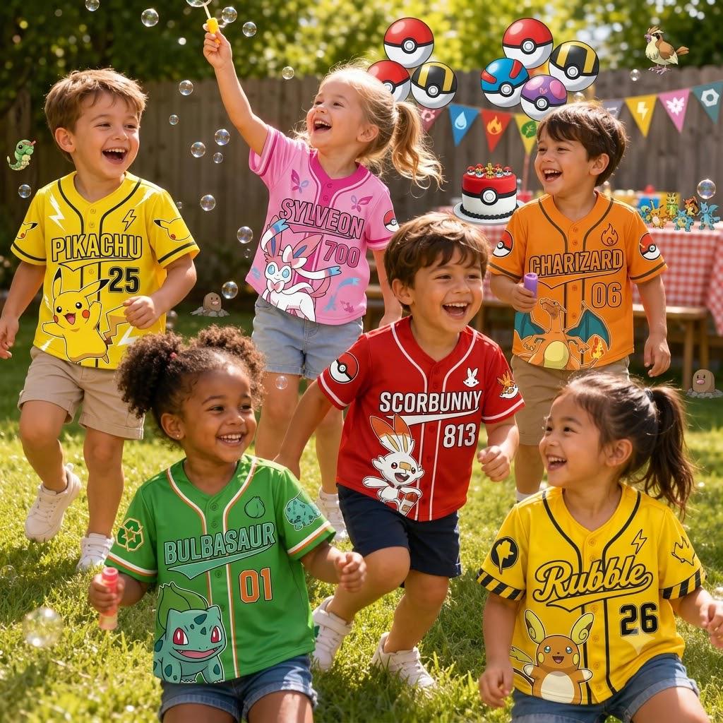 Personalized Pokemon Baseball Jersey, Custom Pikachu Baseball Shirt, Anime Family Matching Character Apparel