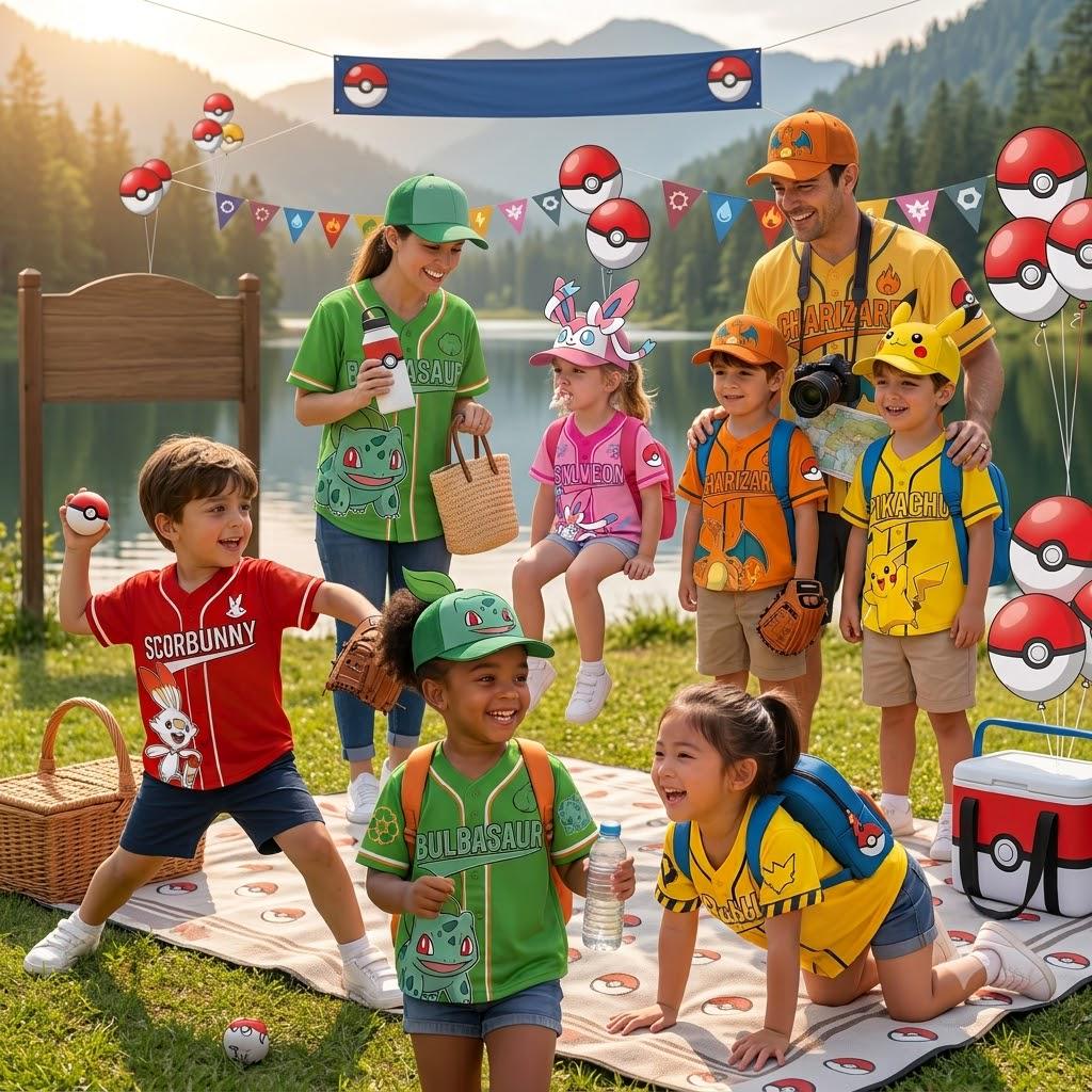 Personalized Pokemon Baseball Jersey, Custom Pikachu Baseball Shirt, Anime Family Matching Character Apparel