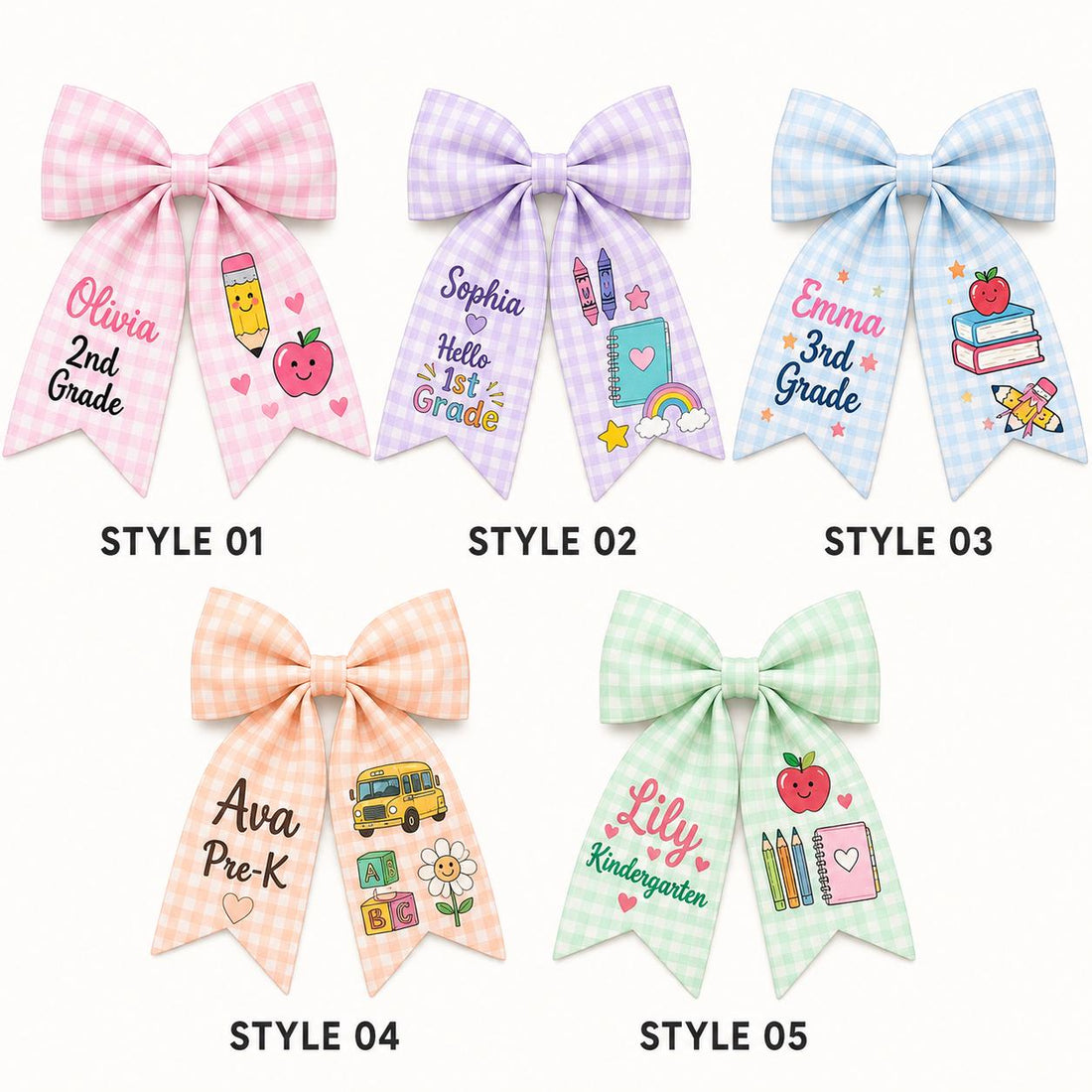 Personalized Back to School Hair Bow, Custom Name and Grade, First Day Girls Gift