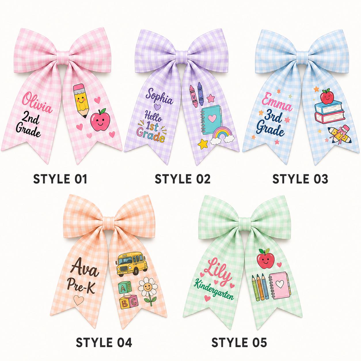 Personalized Back to School Hair Bow, Custom Name and Grade, First Day Girls Gift