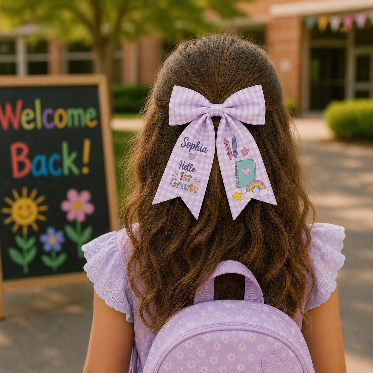 Personalized Back to School Hair Bow, Custom Name and Grade, First Day Girls Gift
