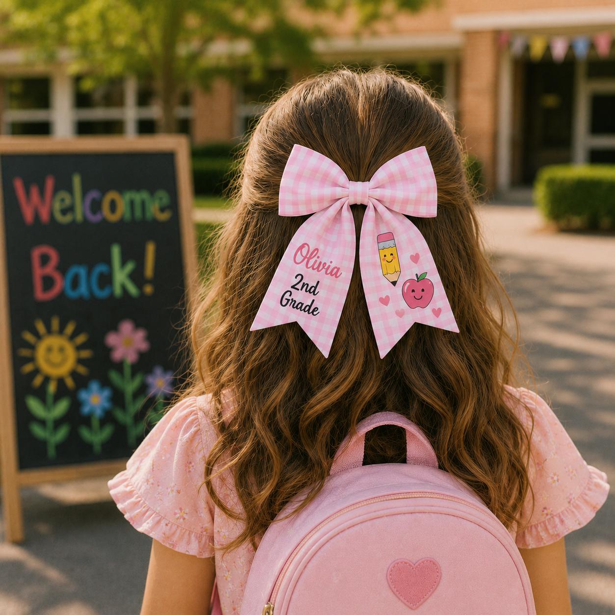 Personalized Back to School Hair Bow, Custom Name and Grade, First Day Girls Gift