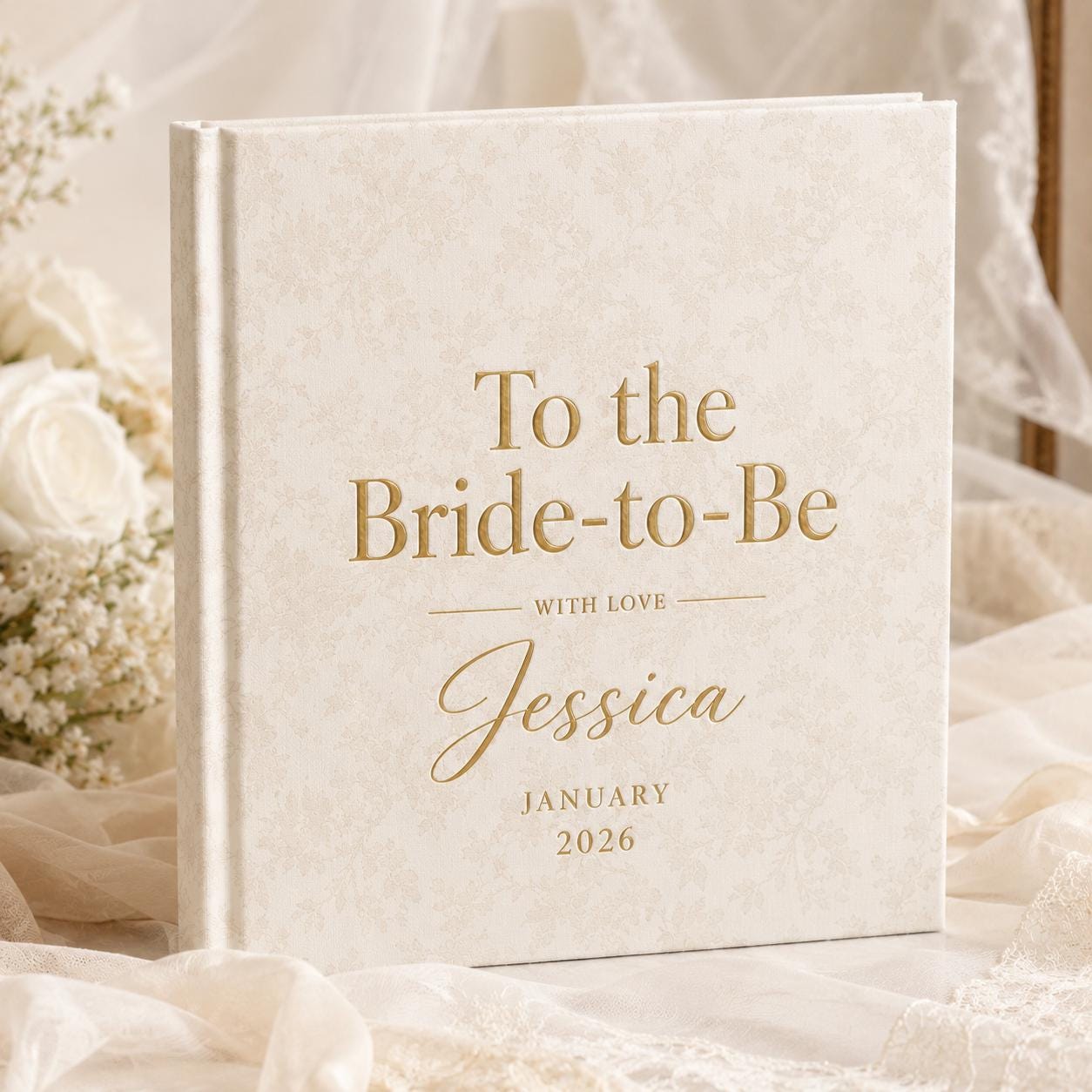 Personalized Vintage Floral Letters to the Bride Scrapbook, Custom Name Gold Foil Bridal Shower Album Gifts, Custom Elegant Hen Do Scrapbook