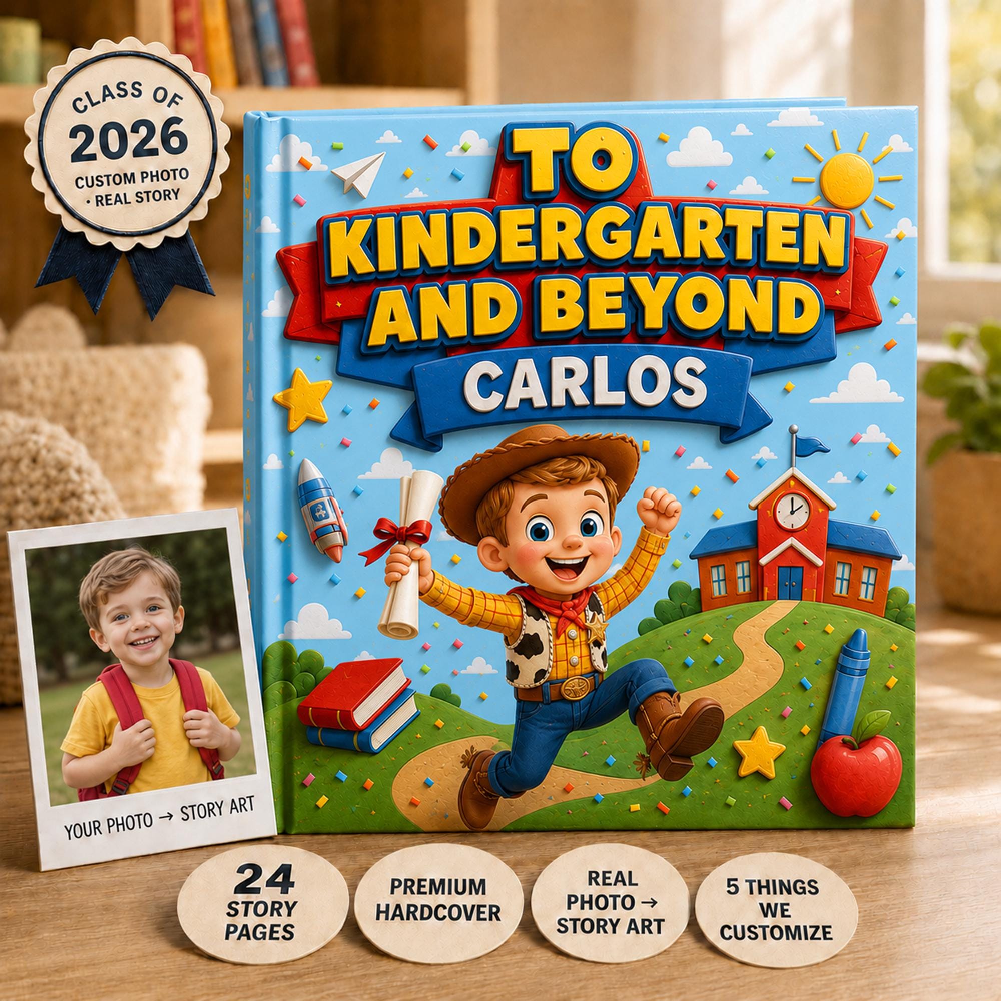 Personalized To Kindergarten And Beyond Book, Gift For Boy Girl Kids, Custom Name Kids Book, Back to School, Graduation Kindergarten Gift