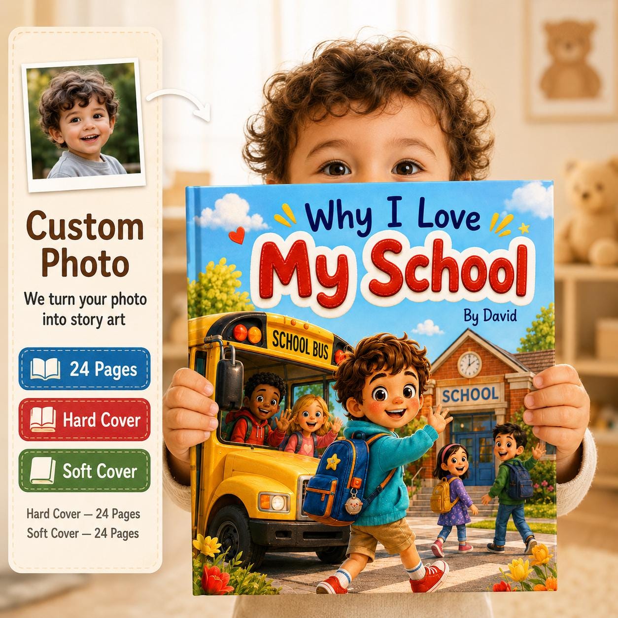 Personalized Why I Love My School Book, Custom Name Kids Book, Birthday Kindergarten Gift For Kids From Parents, Back To School Book Gift