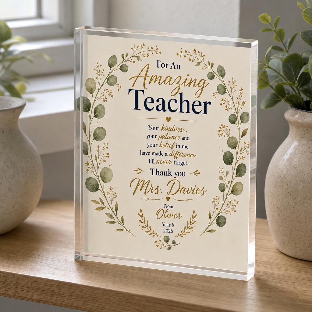 Personalized Teacher Acrylic Plaque, Back To School Teacher Appreciation Gift, Thank You Teacher Keepsake