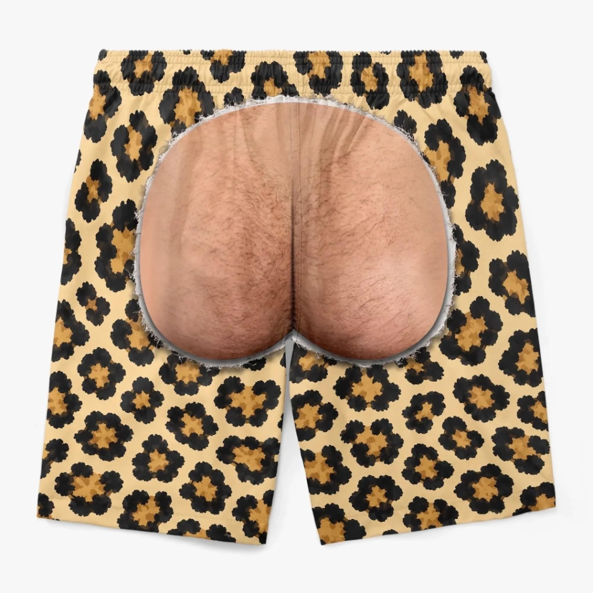 Funny Men’s Swim Trunks, Fake Butt Beach Shorts, Novelty Vacation Gift For Husband Or Boyfriend
