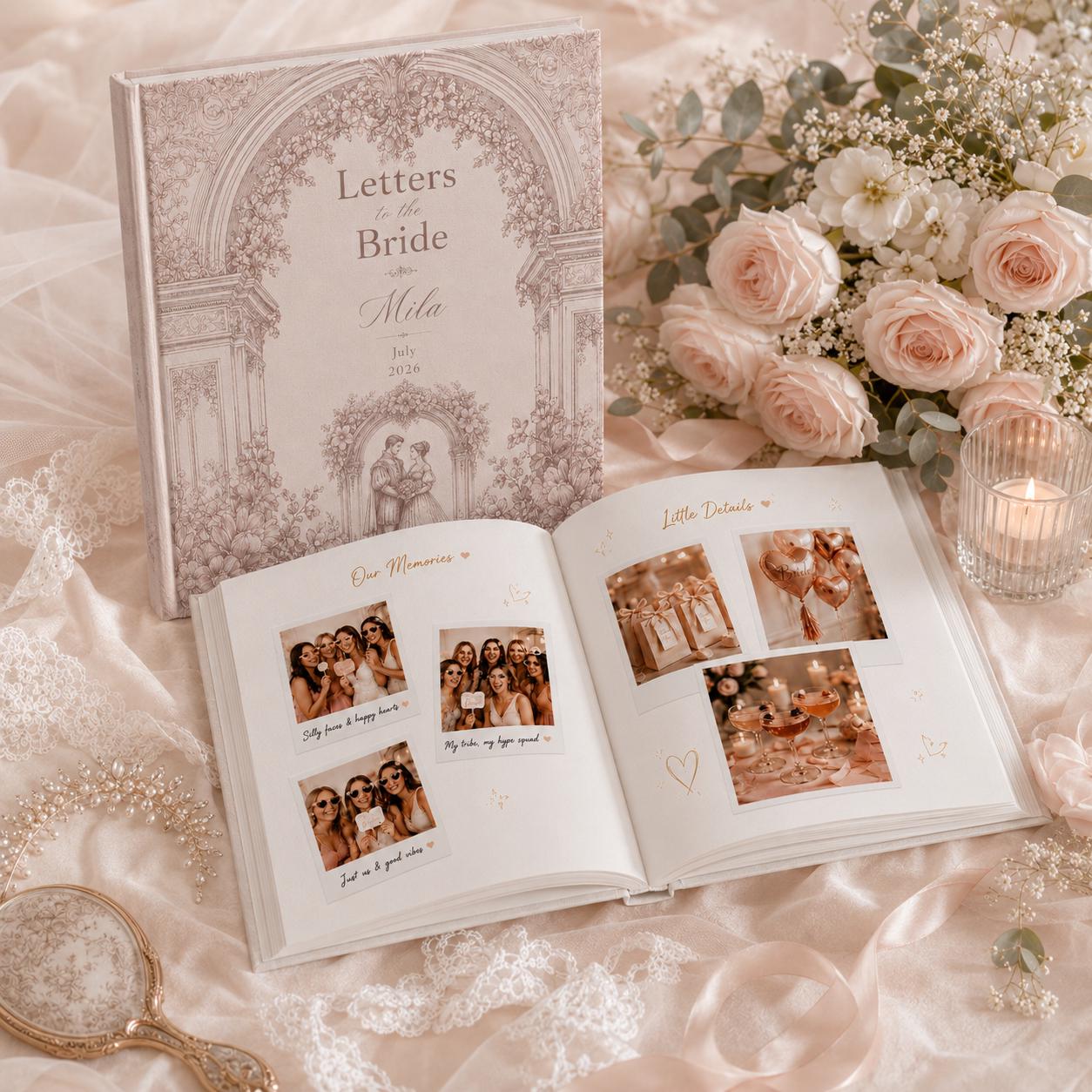 Personalized Letters To The Bride Wedding Scrapbook, Custom Wedding Vow Book Keepsake, Vintage Toile Vow Books Bride and Groom Gift