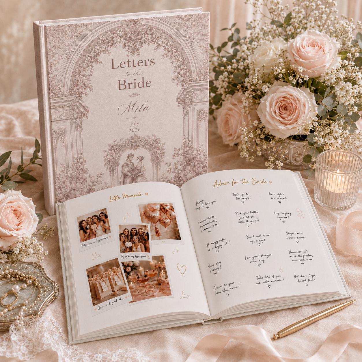 Personalized Letters To The Bride Wedding Scrapbook, Custom Wedding Vow Book Keepsake, Vintage Toile Vow Books Bride and Groom Gift