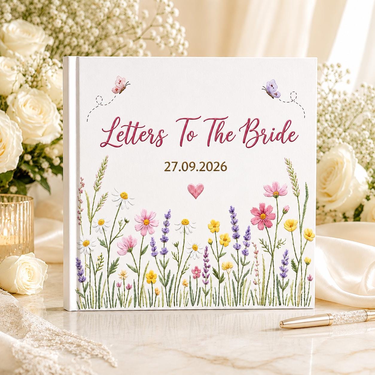 Personalized Wedding Guest Wedding Book, Custom Name Engagement and Anniversary Flower Scrapbook