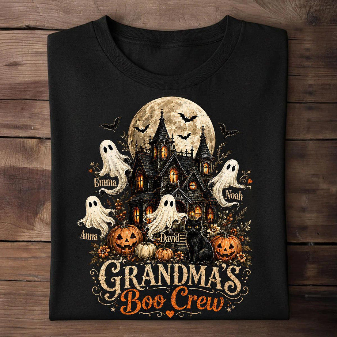 Personalized Grandma's Boo Crew T-Shirt, Funny Gift For Grandma From Grandkids, Ghost Family Matching Halloween Tee, Birthday Halloween Gift