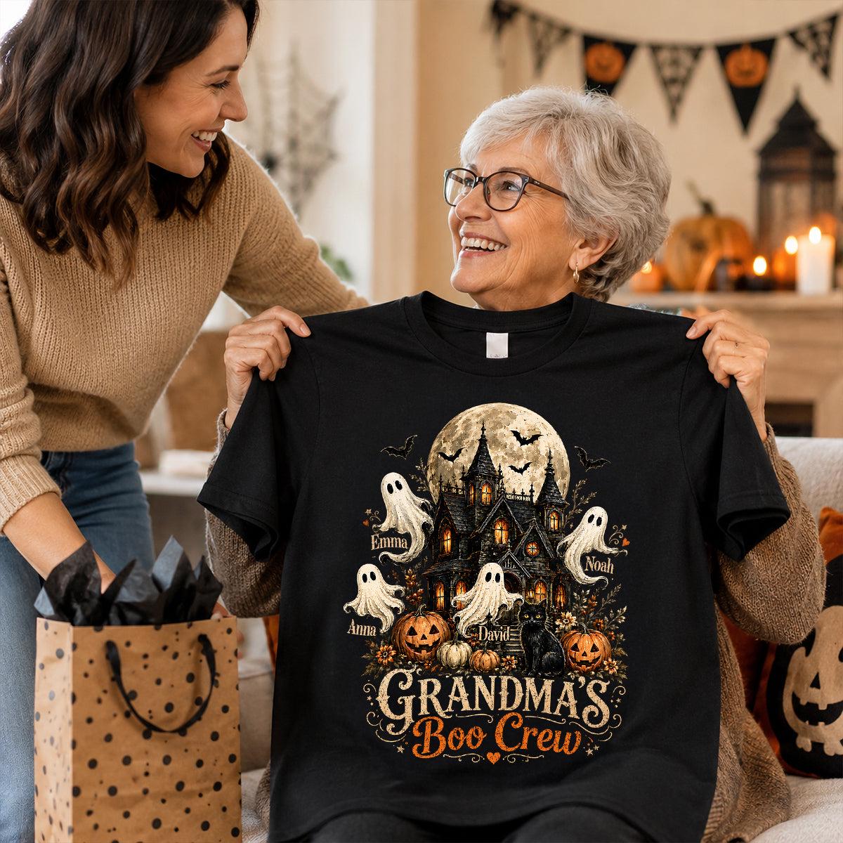 Personalized Grandma's Boo Crew T-Shirt, Funny Gift For Grandma From Grandkids, Ghost Family Matching Halloween Tee, Birthday Halloween Gift