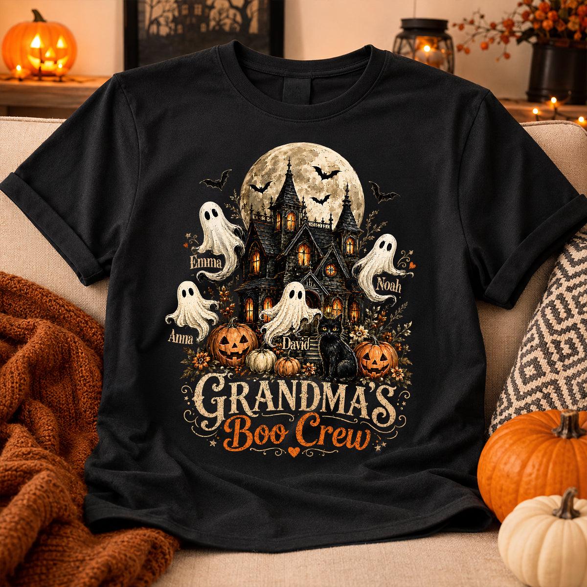 Personalized Grandma's Boo Crew T-Shirt, Funny Gift For Grandma From Grandkids, Ghost Family Matching Halloween Tee, Birthday Halloween Gift