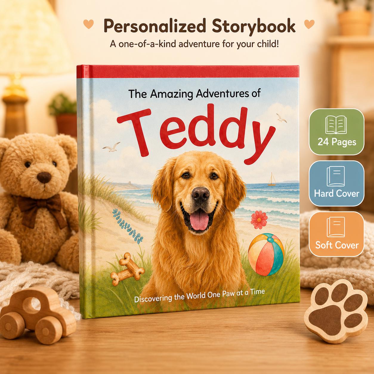 Custom Pet Picture Photo Book, Personalized Kids Story Cat Dog Storybook, Dog Lover Gift