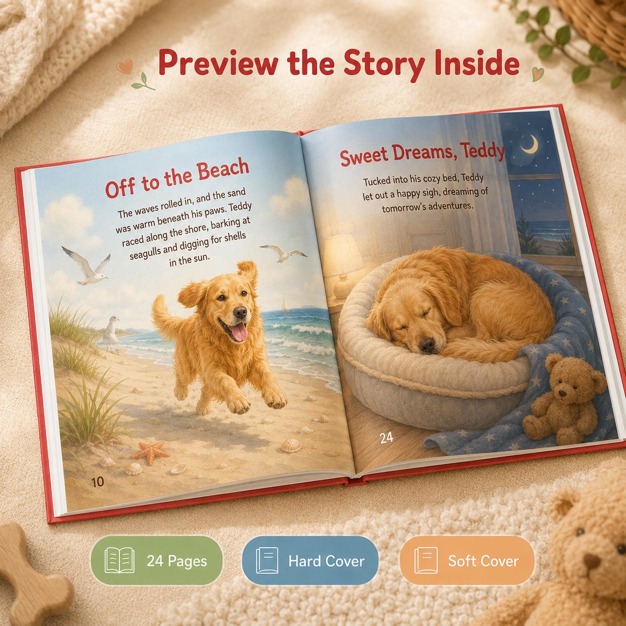 Custom Pet Picture Photo Book, Personalized Kids Story Cat Dog Storybook, Dog Lover Gift