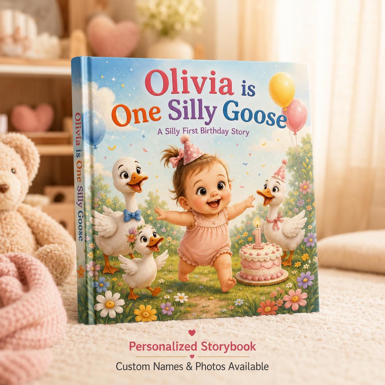 Personalized One Silly Goose Children Book, Baby Memory Book, Custom Name And Photo Kids Book, 1st Birthday Keepsake, Silly Goose Birthday