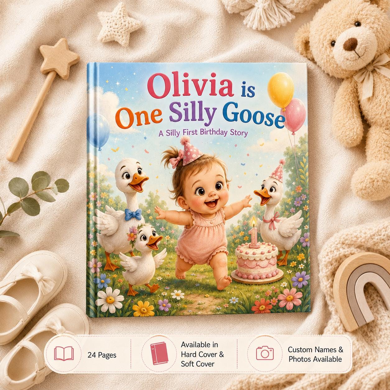 Personalized One Silly Goose Children Book, Baby Memory Book, Custom Name And Photo Kids Book, 1st Birthday Keepsake, Silly Goose Birthday