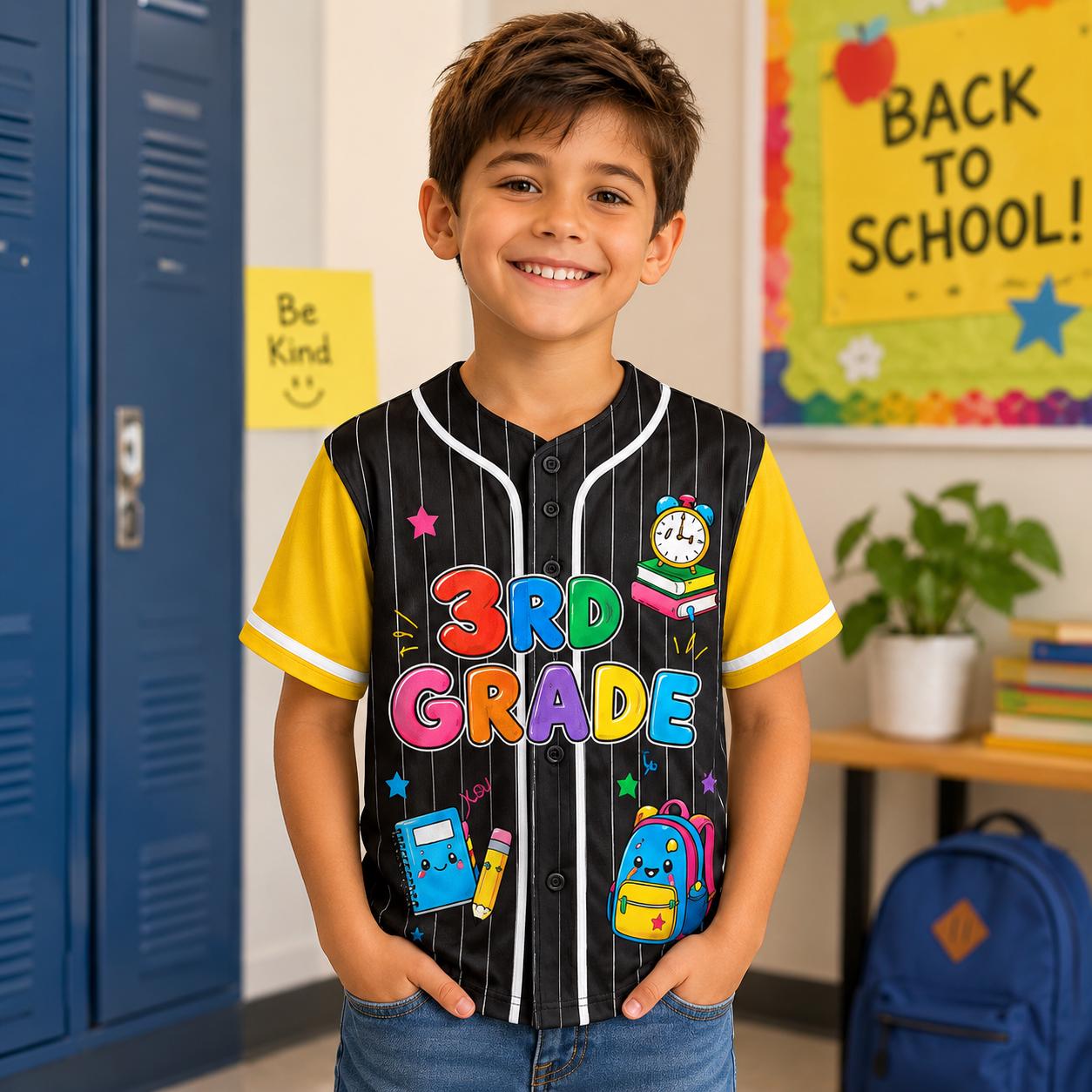 Custom Name 3rd Grade Baseball Jersey, Shirt Kids Back To School Team Tee, Boy Girl Gift
