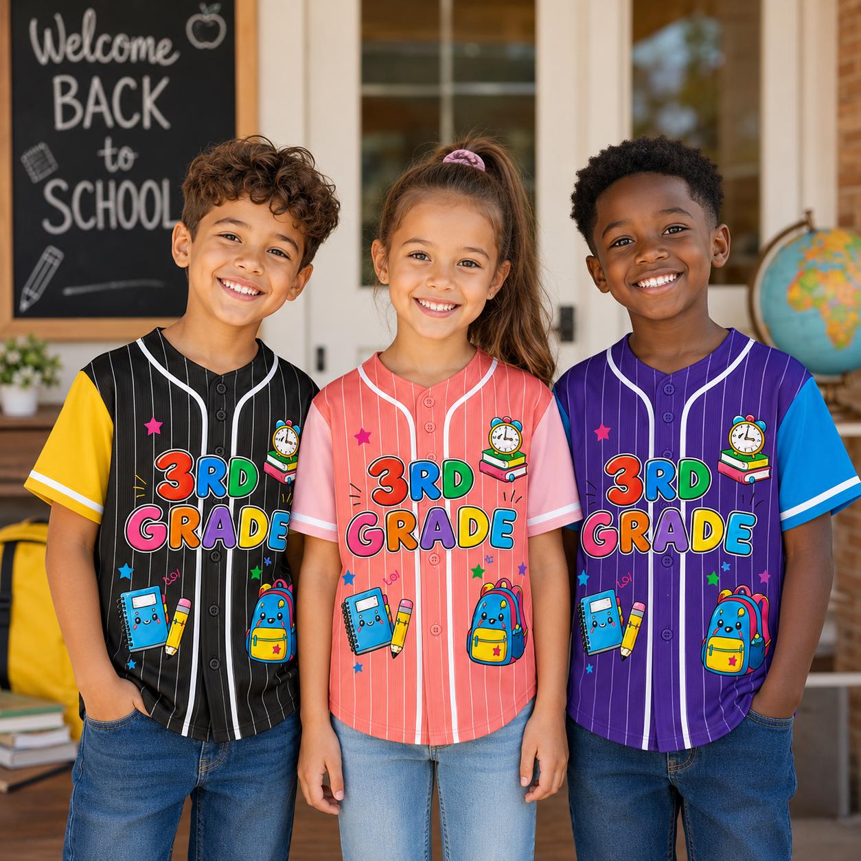 Custom Name 3rd Grade Baseball Jersey, Shirt Kids Back To School Team Tee, Boy Girl Gift