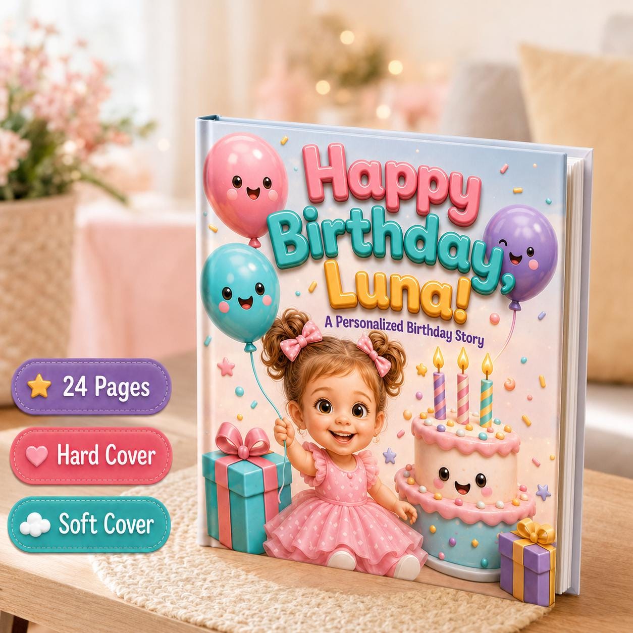 Personalised Happy Birthday 3D Effect Children Book, Custom Name Happy Birthday Boy Girl, Birthday StoryBook Gift From Mom Dad Aunt Uncle