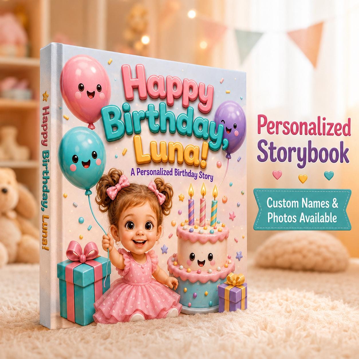 Personalised Happy Birthday 3D Effect Children Book, Custom Name Happy Birthday Boy Girl, Birthday StoryBook Gift From Mom Dad Aunt Uncle