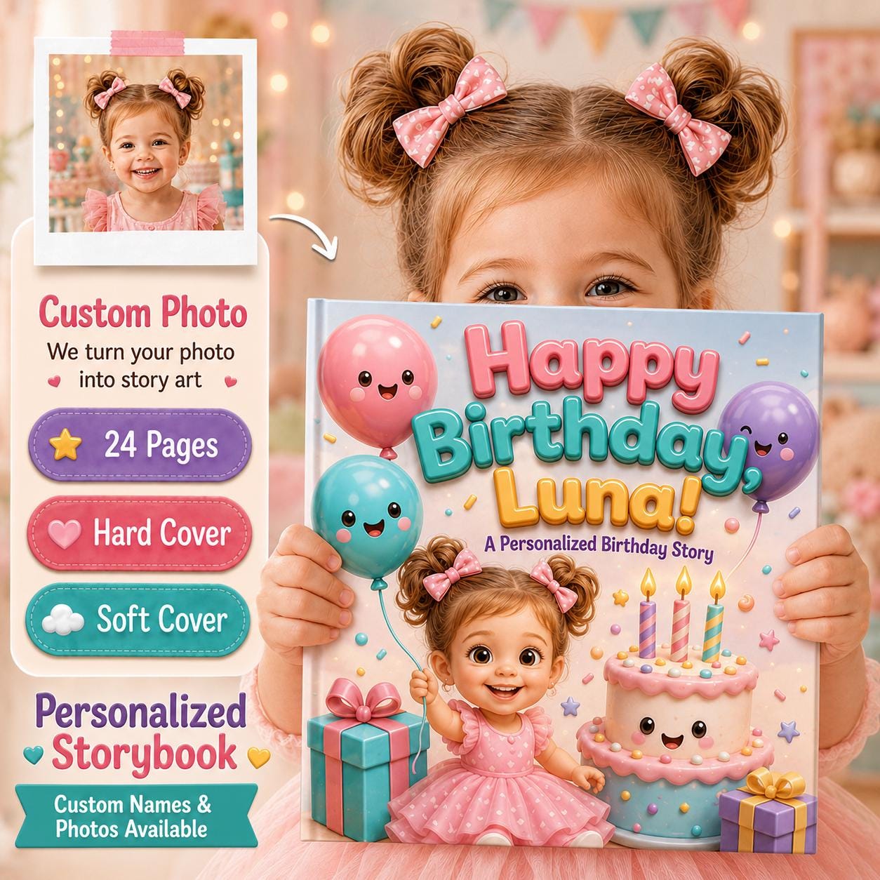 Personalised Happy Birthday 3D Effect Children Book, Custom Name Happy Birthday Boy Girl, Birthday StoryBook Gift From Mom Dad Aunt Uncle