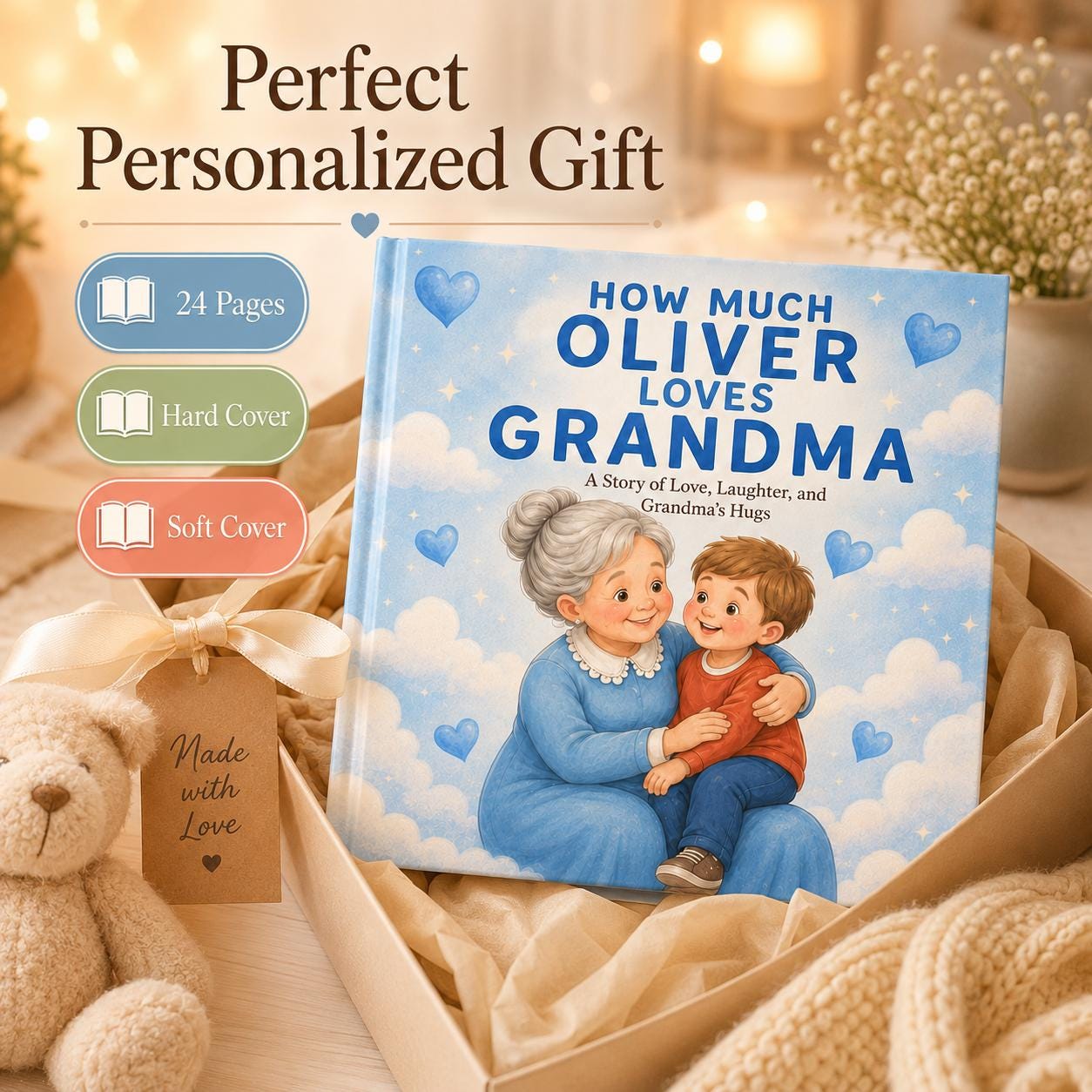 Personalized How Much Loves Storybook For Grandma, Custom Baby Book For Grandmother From Grandson, Mother’s Day Gift, Gift From Kids